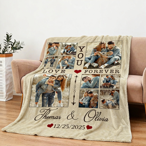 Personalized Couple Blanket With Photo, Custom Photo Blanket For Her, Picture Collage Gift For Couple, Anniversary Valentine’s Day Gifts For Her