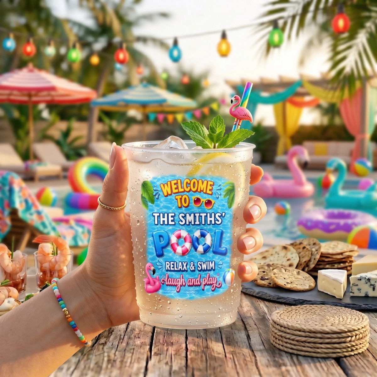 WELCOME TO POOL Summer Vacation And Poolside Gifts- Personalized Frosted Cups for Pool Party