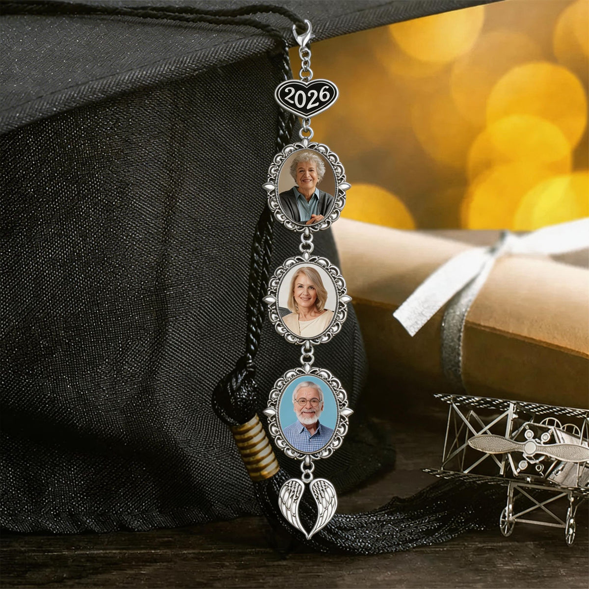 Custom Tassel Photo Charm with Angel Wings - Personalized Graduation Gifts For Him, Her - Chasing Dreams Graduation Day