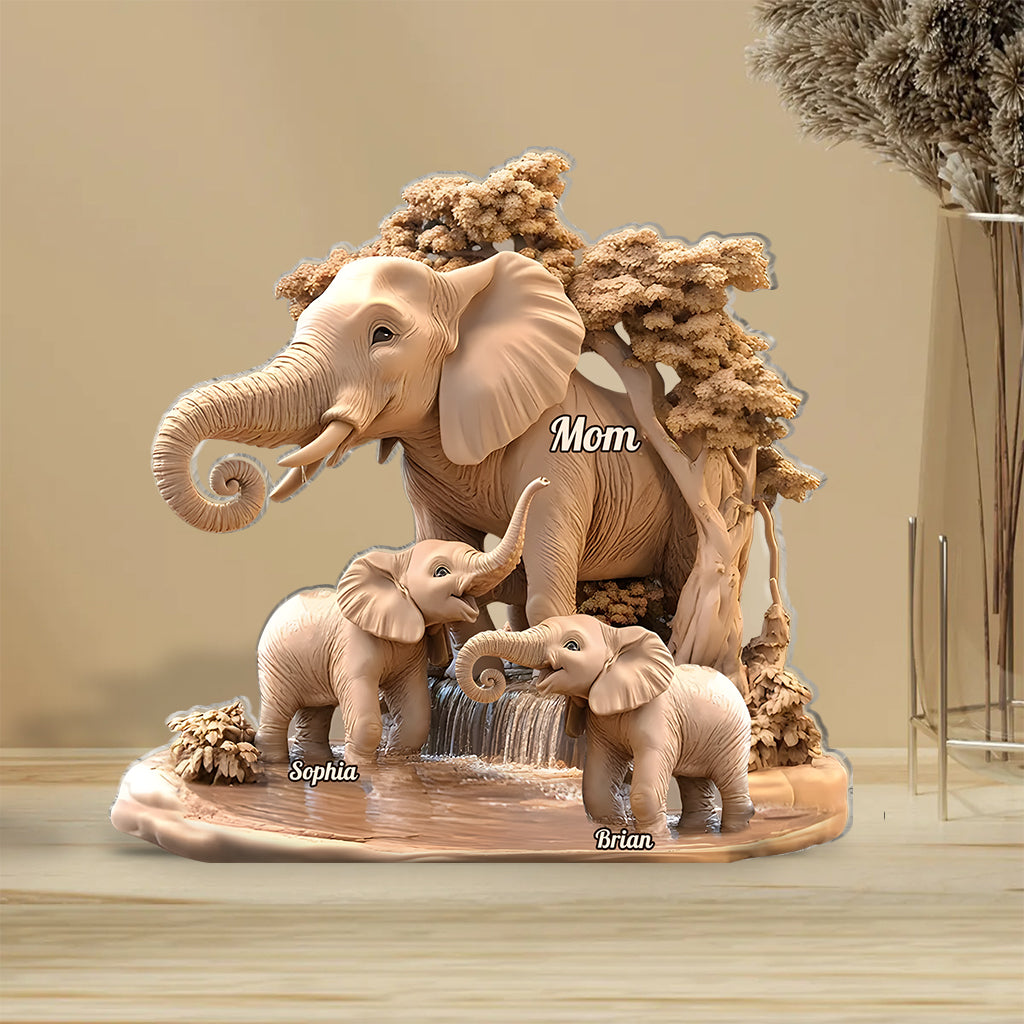 Gift For Mom, Grandma - Personalized Elephant Custom Shaped Acrylic Plaque