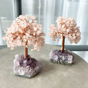 Crystal Tree Rose Quartz Tree Of Life with Amethyst Base - Amethyst Tree, Rose Quartz Tree