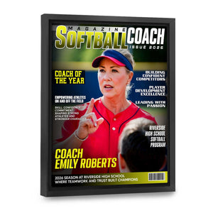 Softball Coach Magazine Cover Canvas, Personalized Coach Appreciation Gift, Thank You Softball Coach Wall Art, End Of Season Coach Keepsake