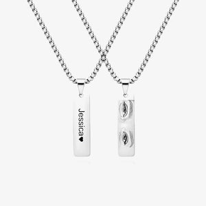 Personalized Eye Photo & Name Necklace Set, Couple Jewelry