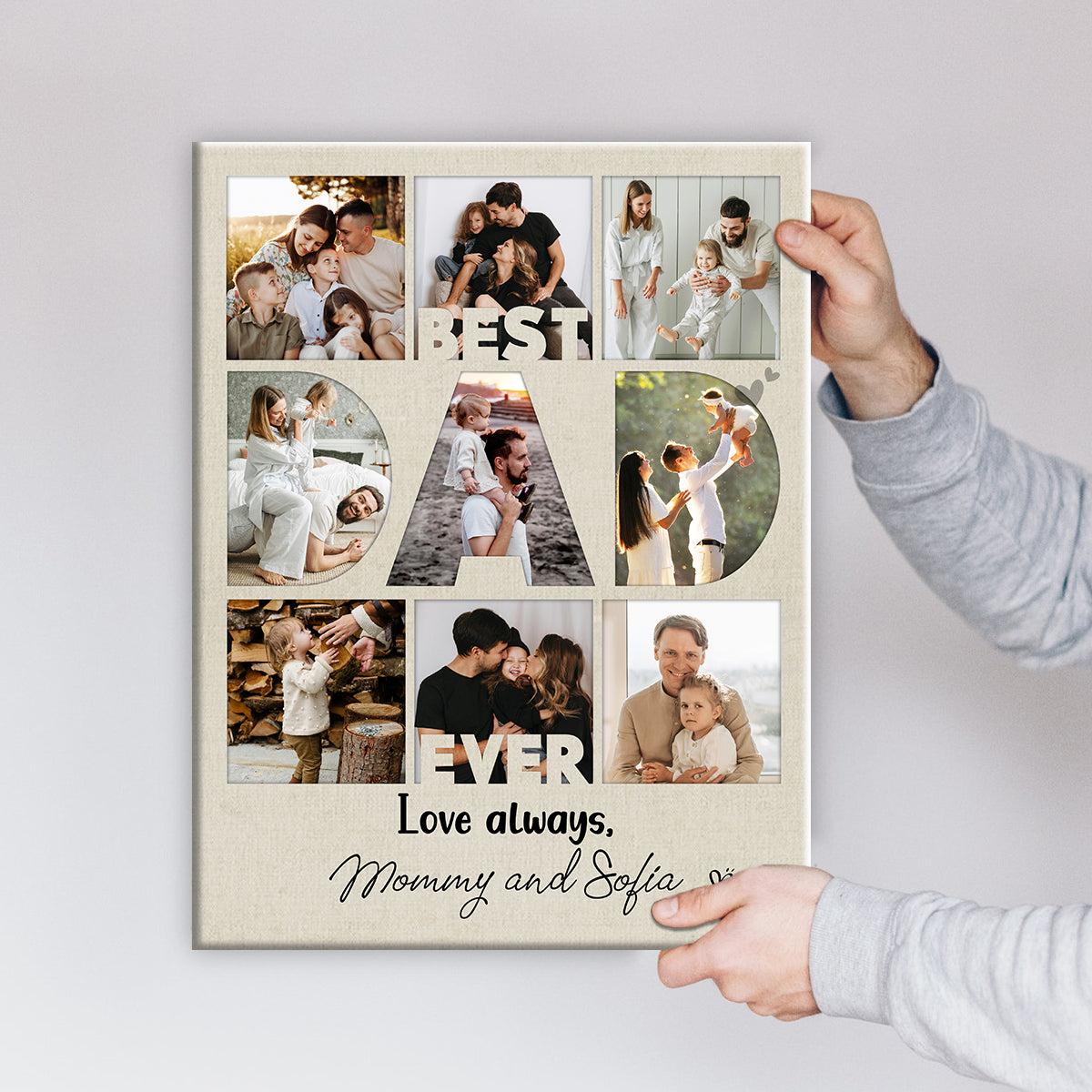 Personalized Best Dad Ever Collage Canvas Poster, Gift For Dad On Father's Day