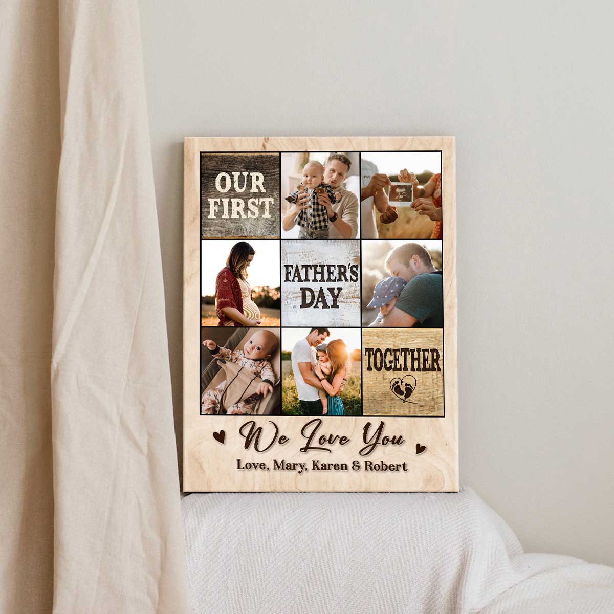 Personalized Our First Fathers Day Gifts 2025,Custom Daddy Photo Collages Canvas Poster
