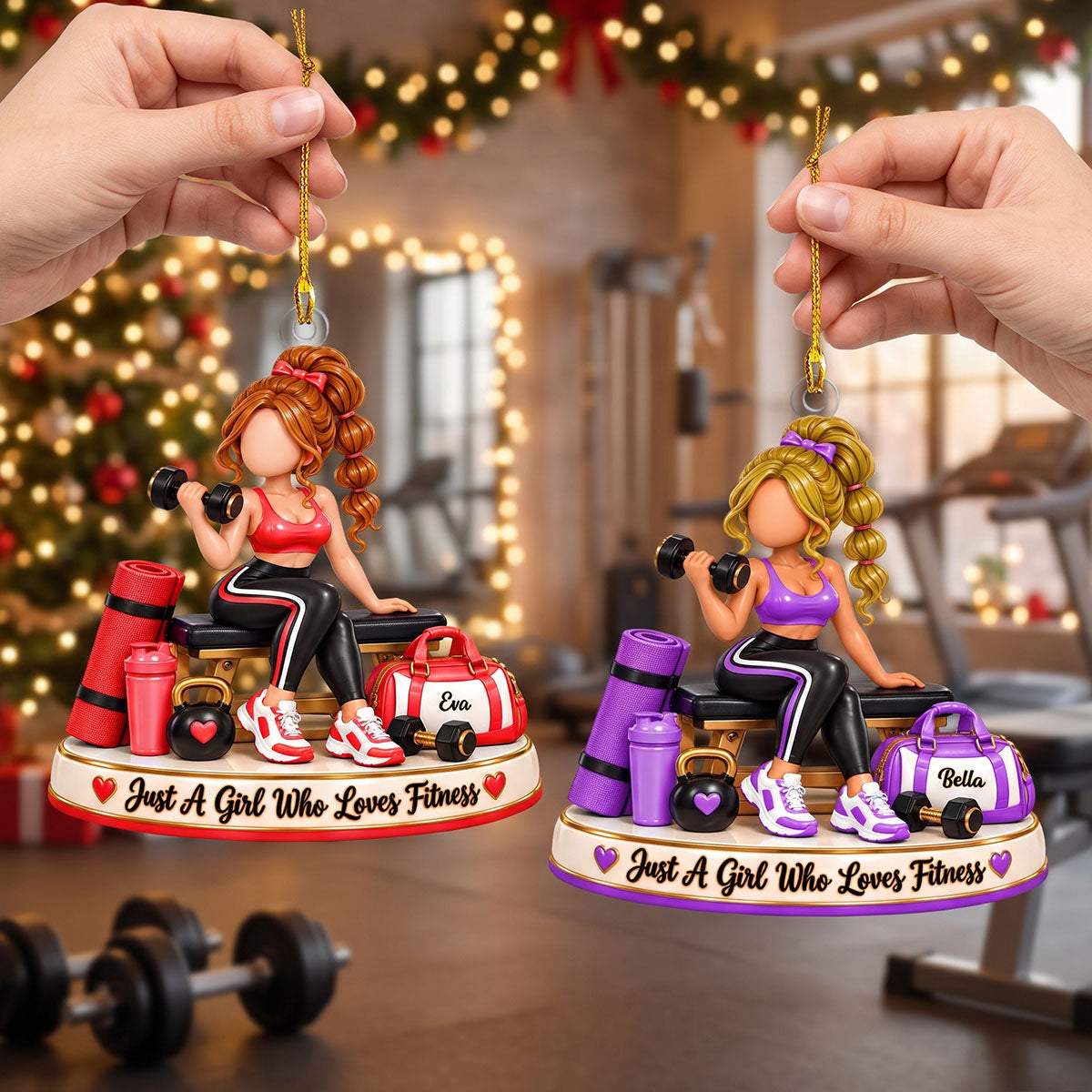 Personalized Fitness Girl Christmas Ornament – Custom Name Gym Keepsake | Gift For Workout & Weightlifting Lovers