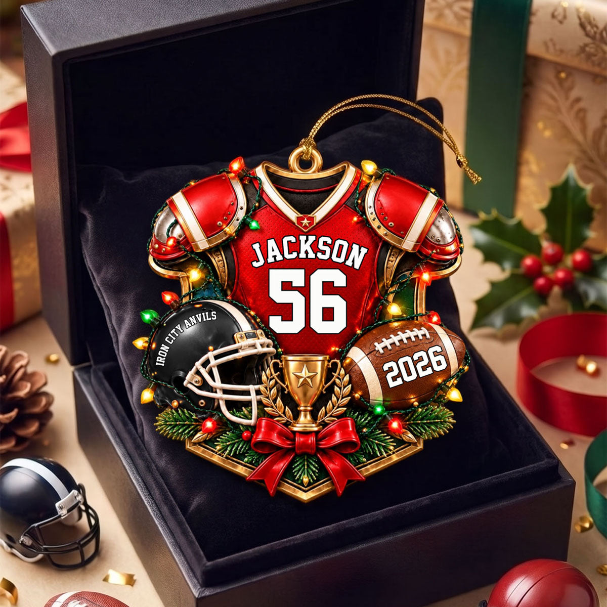 Personalized Football Ornament – Custom Name & Jersey Number Keepsake | Gift For Kids & Football Players
