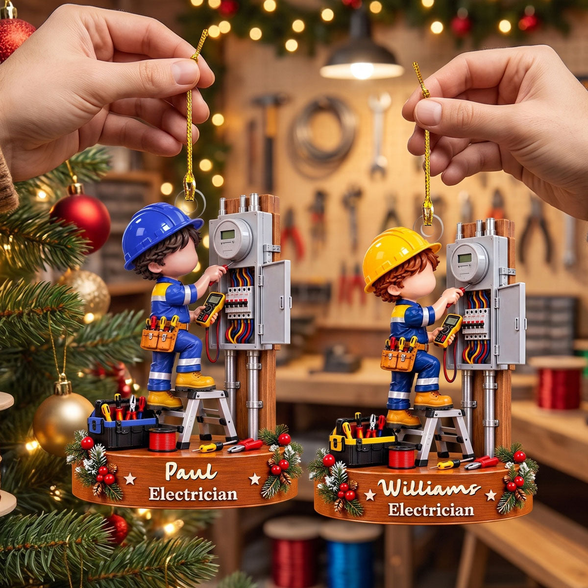Personalized Electrician Christmas Ornament – Custom Name Electrical Panel & Tool Design Keepsake | Gift For Electricians & Apprentices