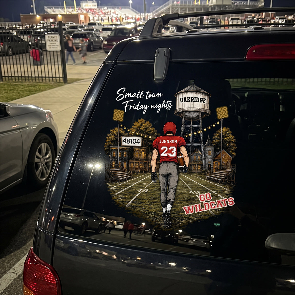 Custom Town Name & Zip Code Car Decal – Personalized Game Day Gift For Football Mom & Mama