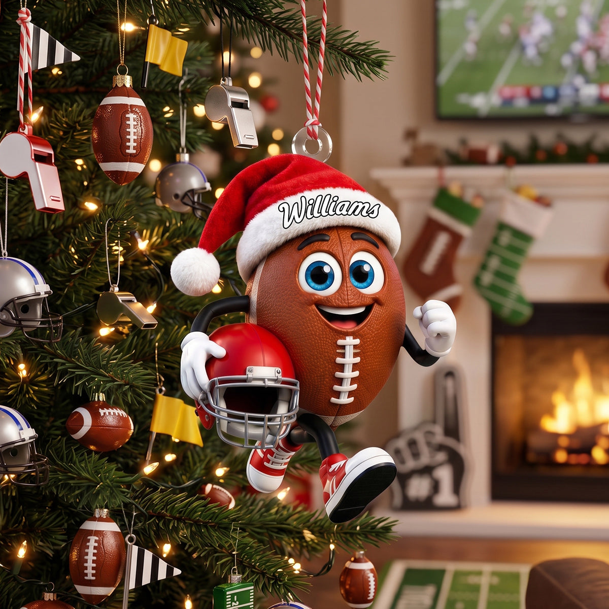 Personalized The running American football player Hanging Ornament - Custom Holiday Sports Decor For Backpacks & Christmas Trees
