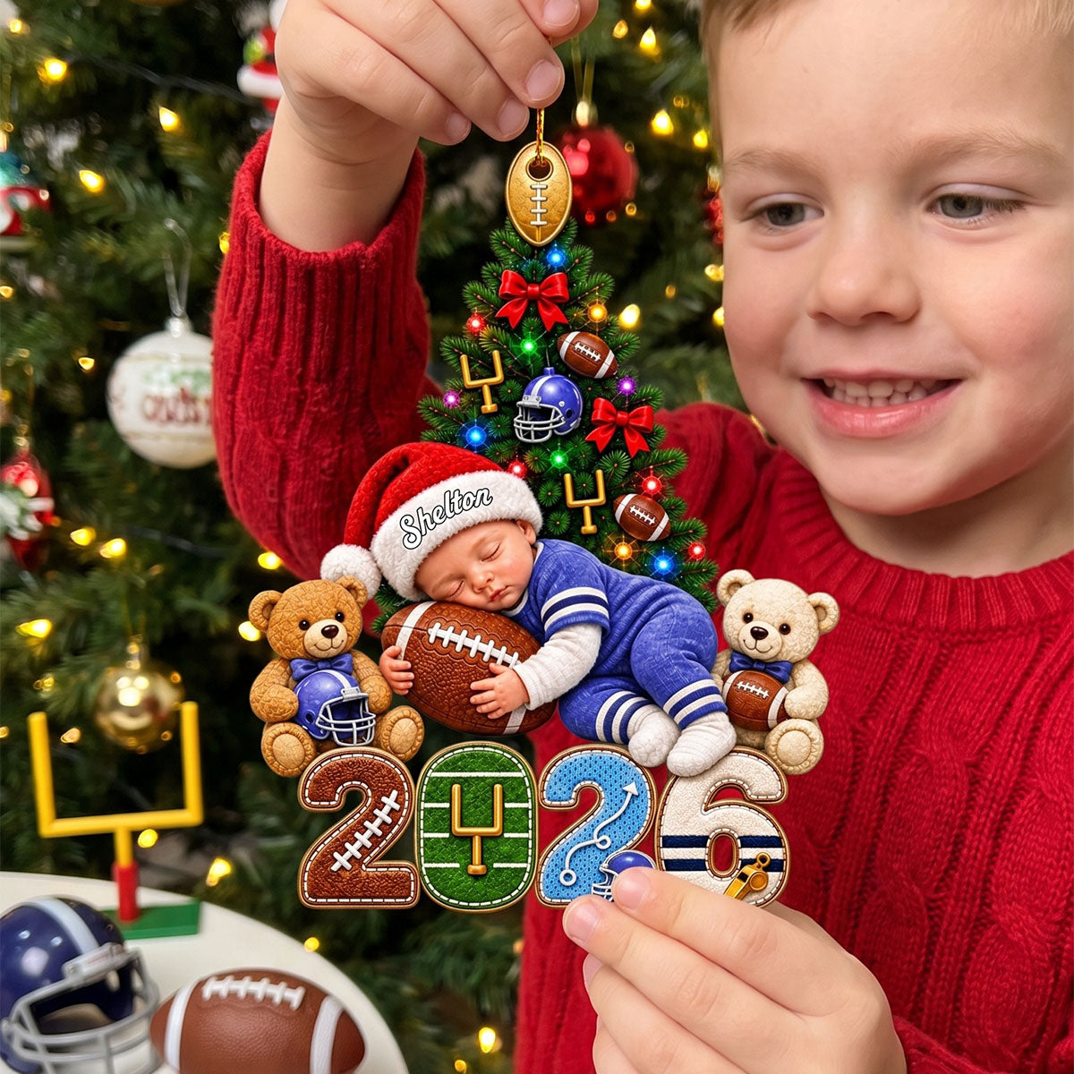 Personalized 2026 Football Baby Christmas Ornament – Custom Name Baby’s First Christmas Keepsake, Football Fan Newborn Gift