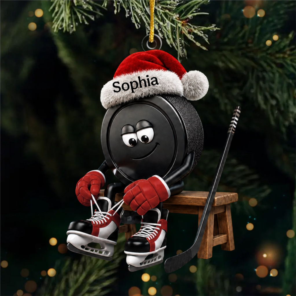 Personalized Cute Santa Hockey Puck Ornament – Custom Christmas Gift For Ice Hockey Lovers