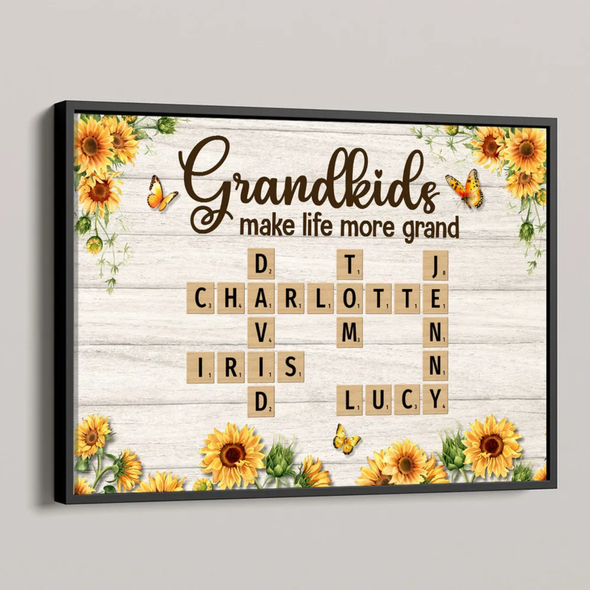 Grandkids Make Life More Grand Crossword Puzzle Sunflower Personalized Canvas/Poster