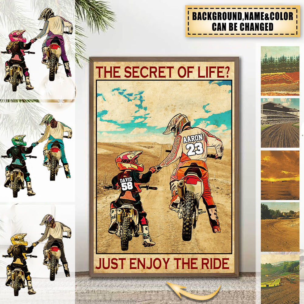 Custom Personalized Motocross Poster With Vintage Style, Number And Landscape On Canvas