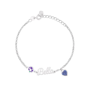 Personalized Heart Birthstone Birth Flower Bracelet with Name