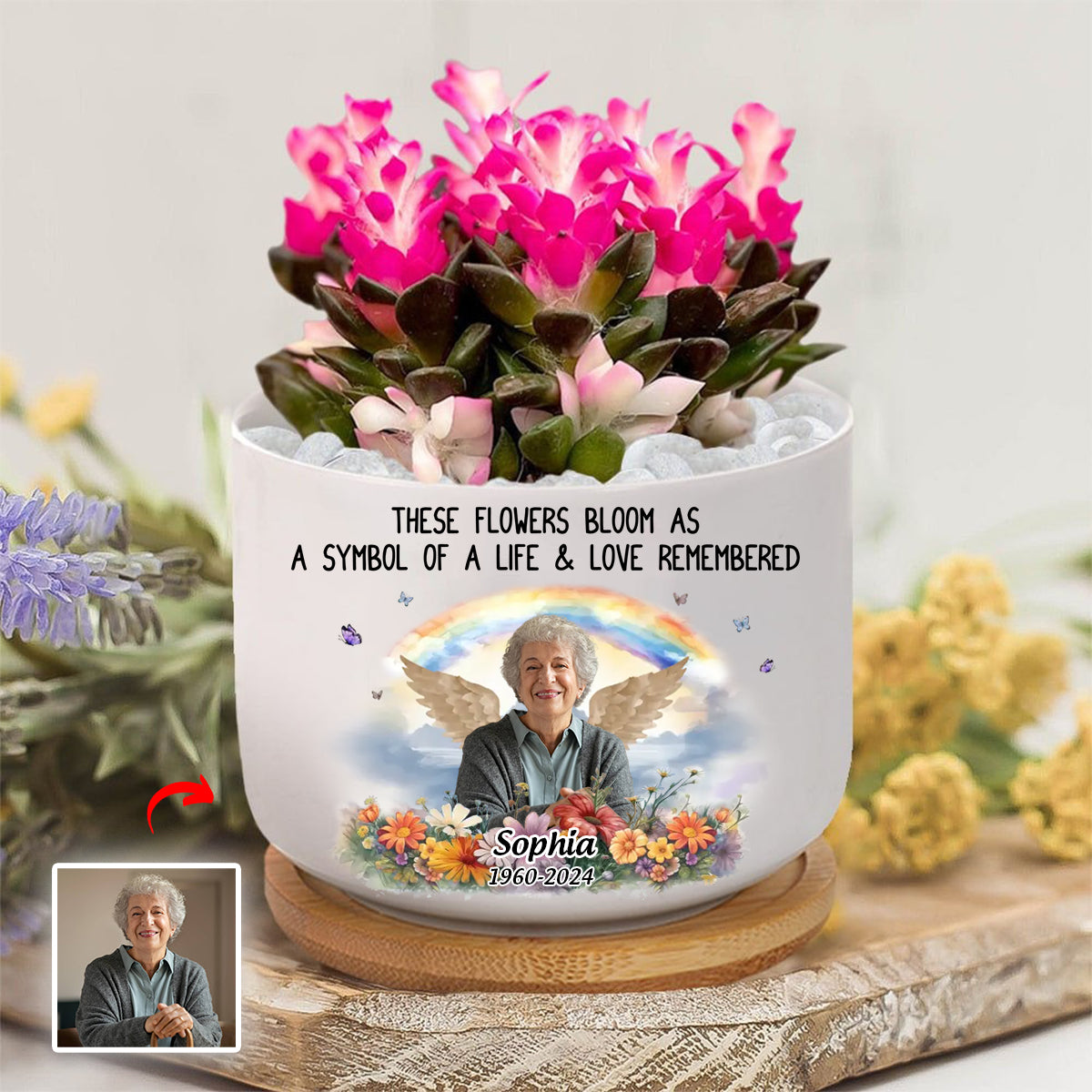 Personalized These Flowers Bloom Memorial Photo Plant Pot