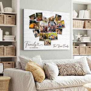 Custom Heart Photo Collage Canvas Poster, Personalized Message and Photos Gift