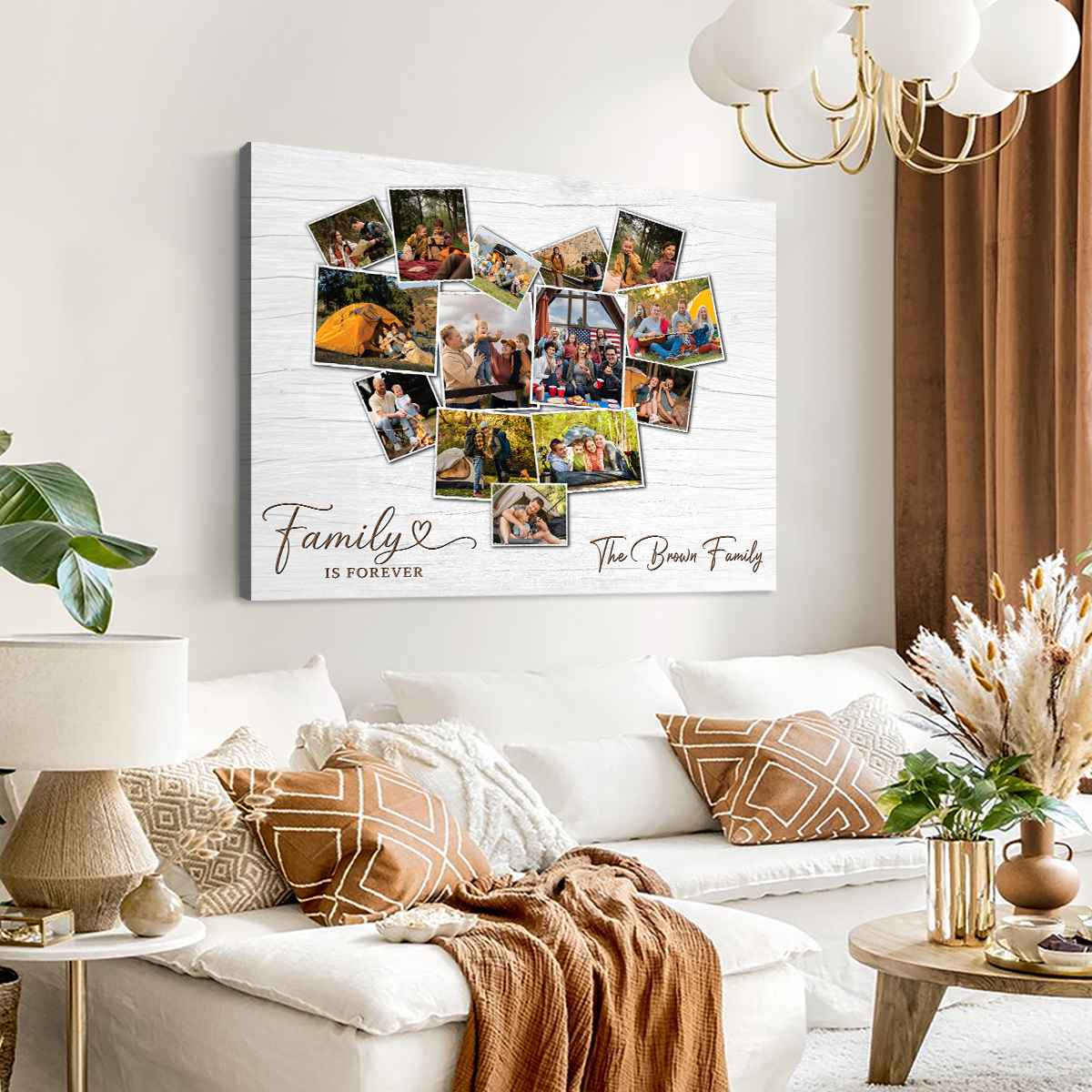 Custom Heart Photo Collage Canvas Poster, Personalized Message and Photos Gift