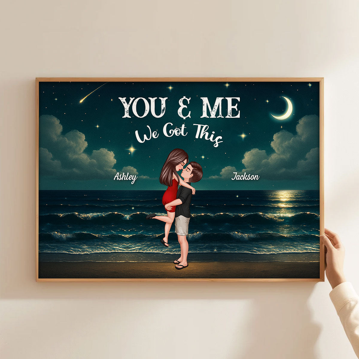 Night Beach Landscape Couple Hugging Kissing Personalized Poster