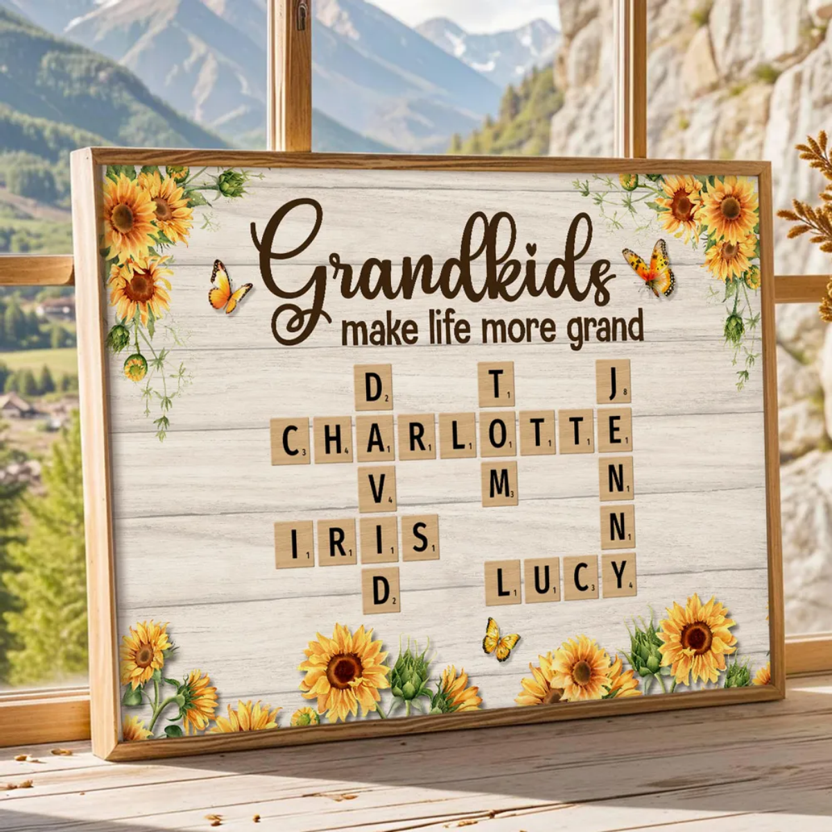 Grandkids Make Life More Grand Crossword Puzzle Sunflower Personalized Canvas/Poster