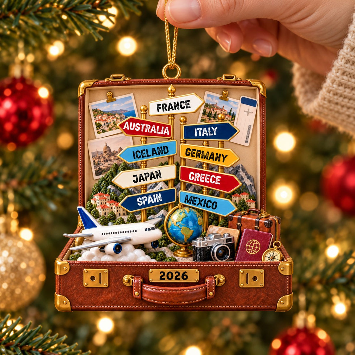 Personalized Travel Destination Sign Suitcase Ornament