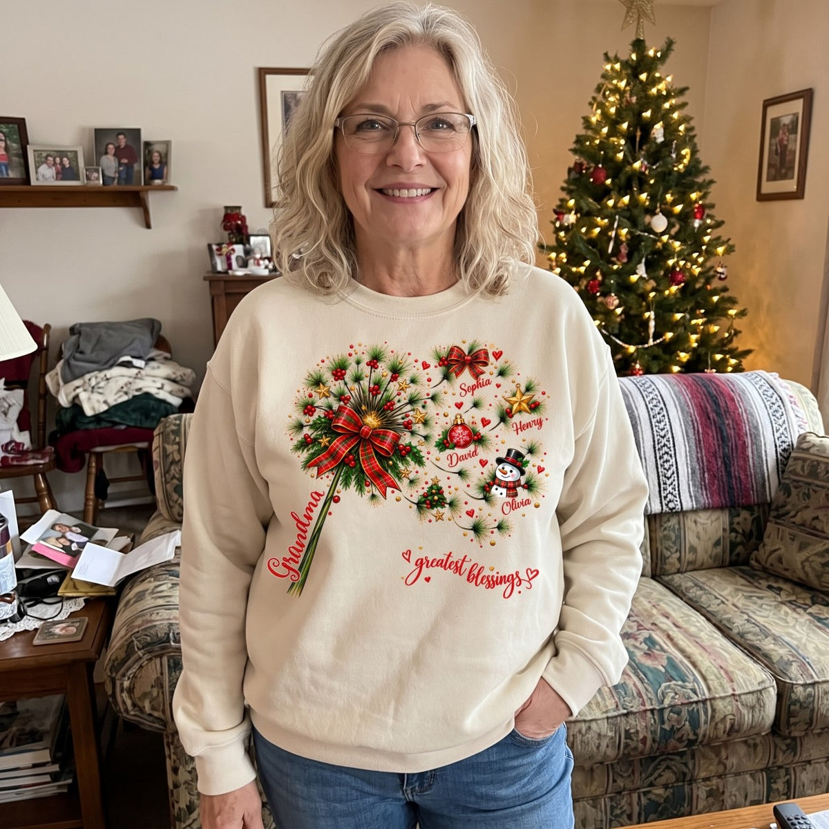 Grandma’s Greatest Blessings – Personalized Christmas Sweatshirt | Heartfelt Holiday Gift For Grandma