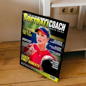 Softball Coach Magazine Cover Canvas, Personalized Coach Appreciation Gift, Thank You Softball Coach Wall Art, End Of Season Coach Keepsake