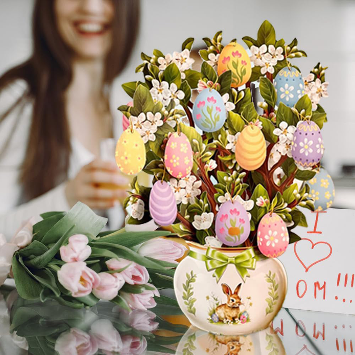 Easter Egg Tree,Bunny Pop up Easter Egg Tree Blessing Card