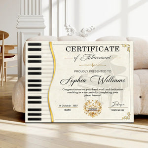 Piano Certificate Canvas, Custom Piano Achievement Gift, Piano Competition Award, Piano Lesson Graduation Certificate, Gift From Piano Teacher