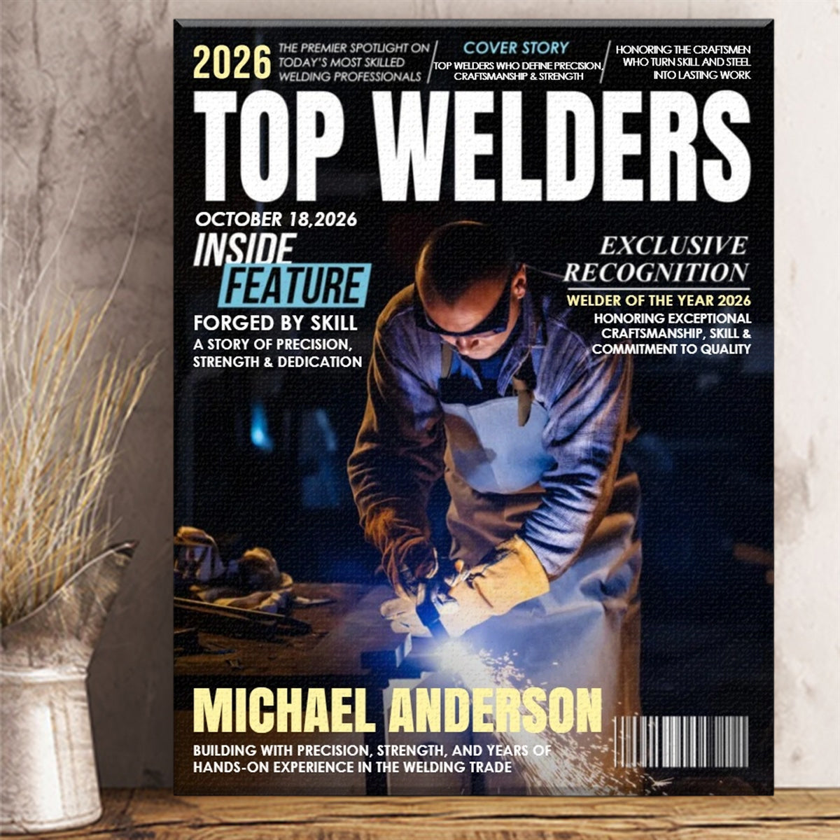 Personalized Top Welder Magazine Canvas, Custom Welder Recognition Gift, Welding Professional Gift, Welder Appreciation Gift