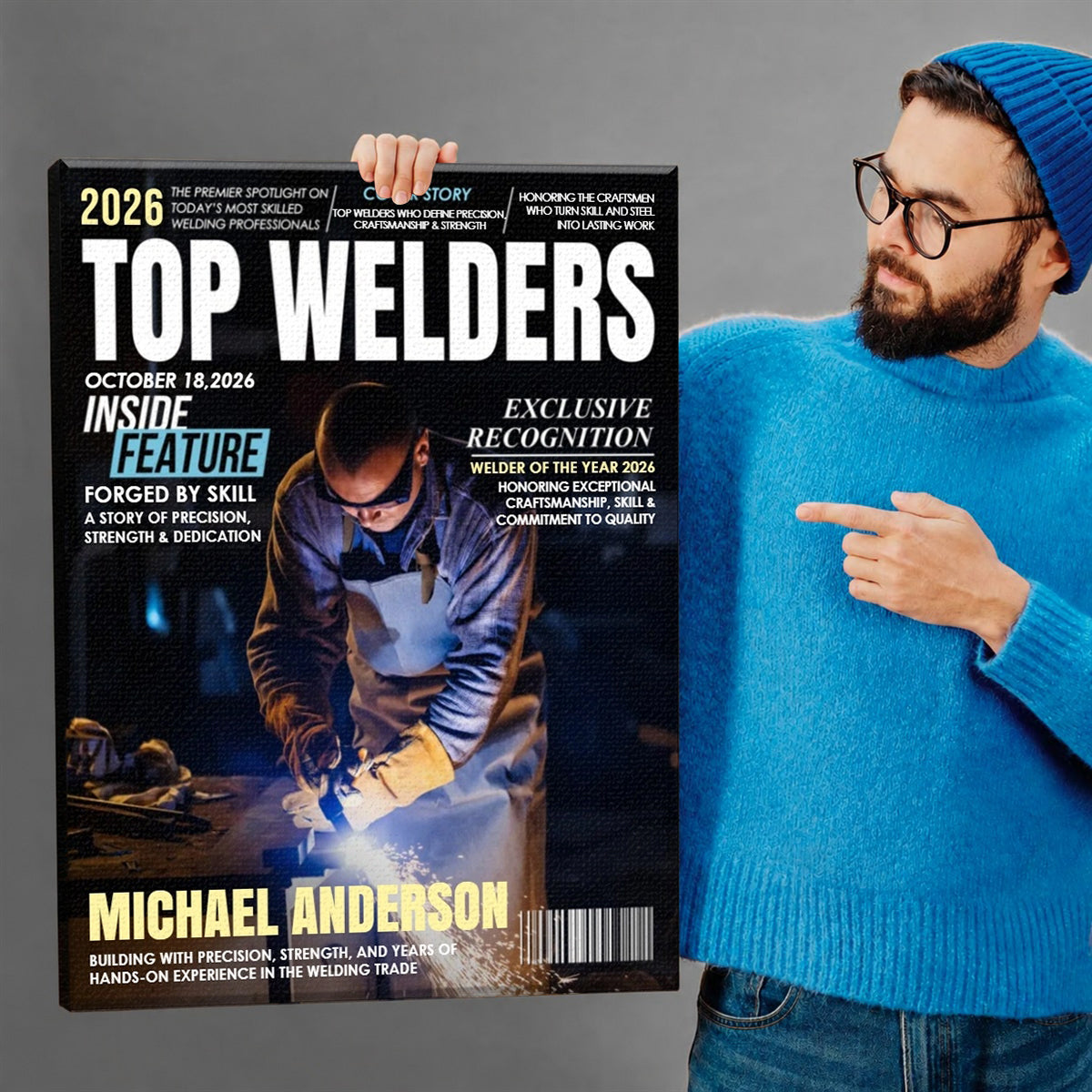 Personalized Top Welder Magazine Canvas, Custom Welder Recognition Gift, Welding Professional Gift, Welder Appreciation Gift