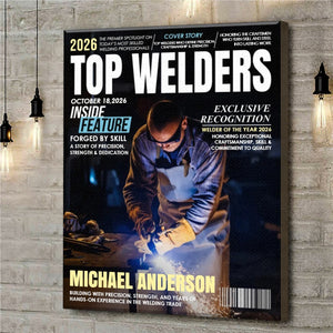Personalized Top Welder Magazine Canvas, Custom Welder Recognition Gift, Welding Professional Gift, Welder Appreciation Gift