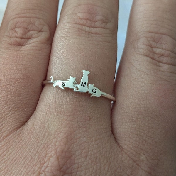 Personalized Pet Ring Pet Lover Memorial Gift Sympathy Gift Stackable Engraved Animal Initial Ring