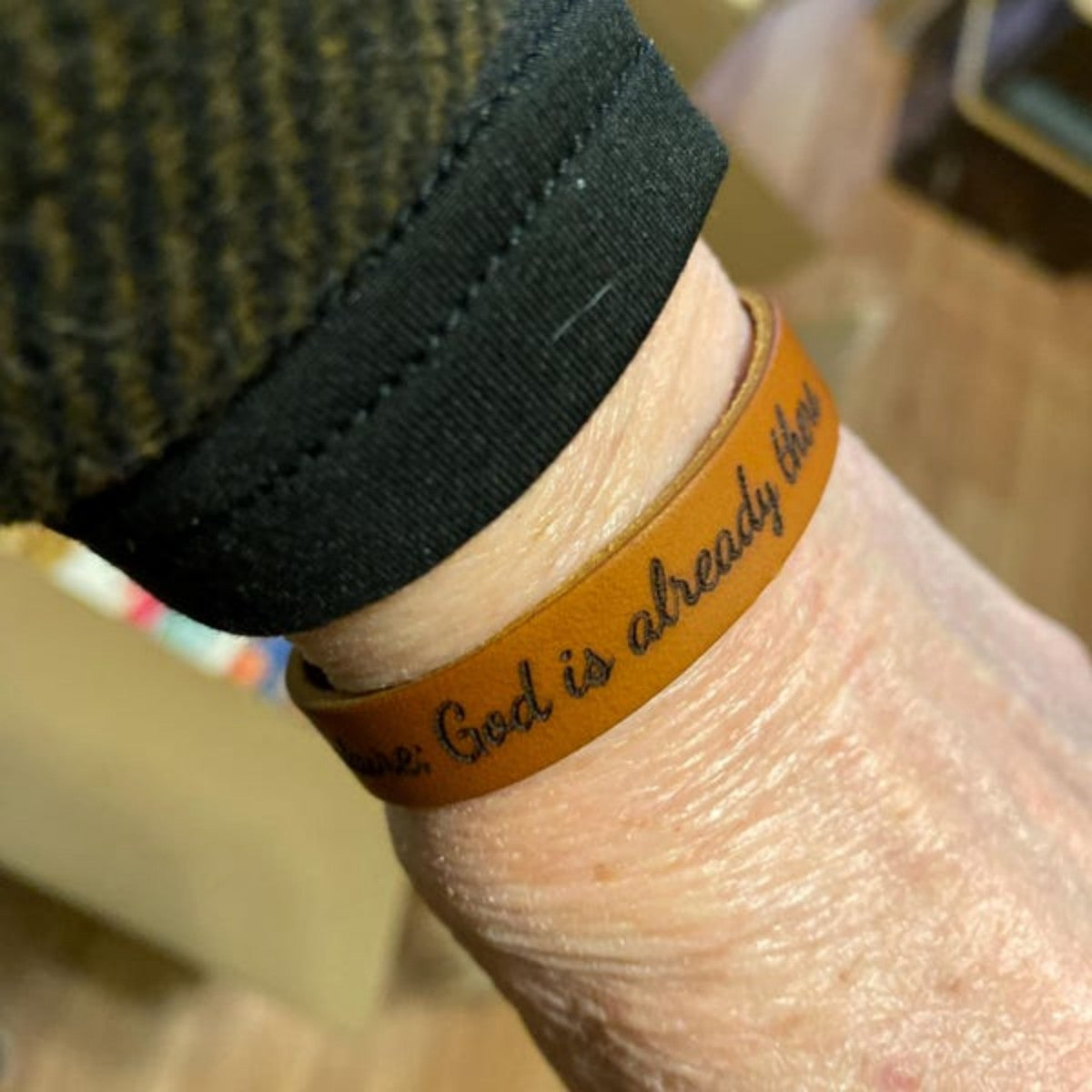 Personalized Leather Bracelet - Engraved Modern Minimalist Cuff