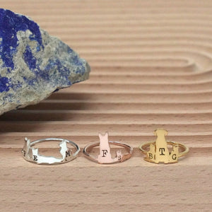 Personalized Pet Ring Pet Lover Memorial Gift Sympathy Gift Stackable Engraved Animal Initial Ring