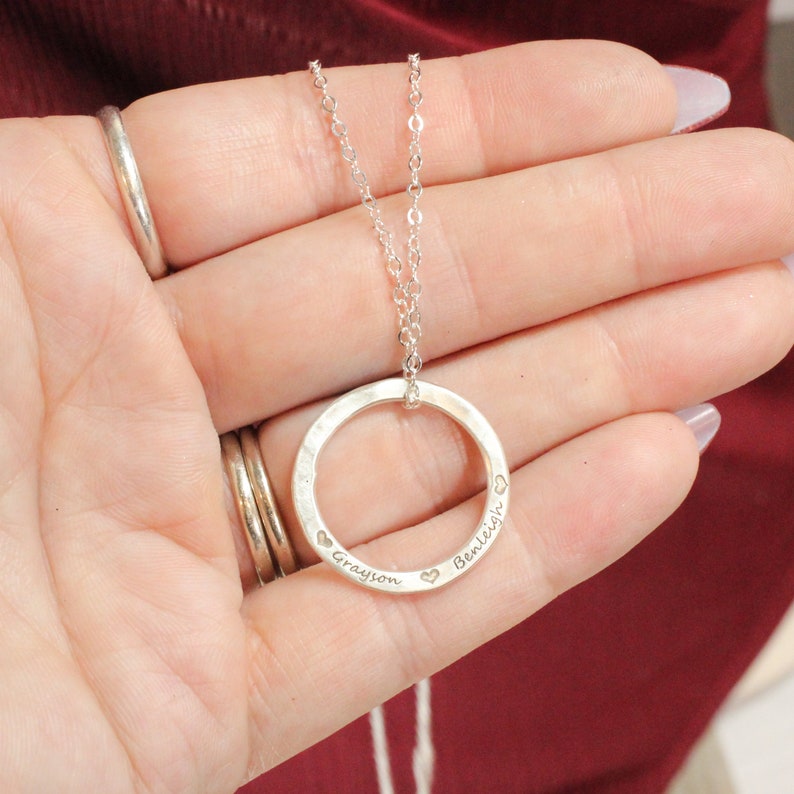 Personalized Hammered Circle Name Necklace