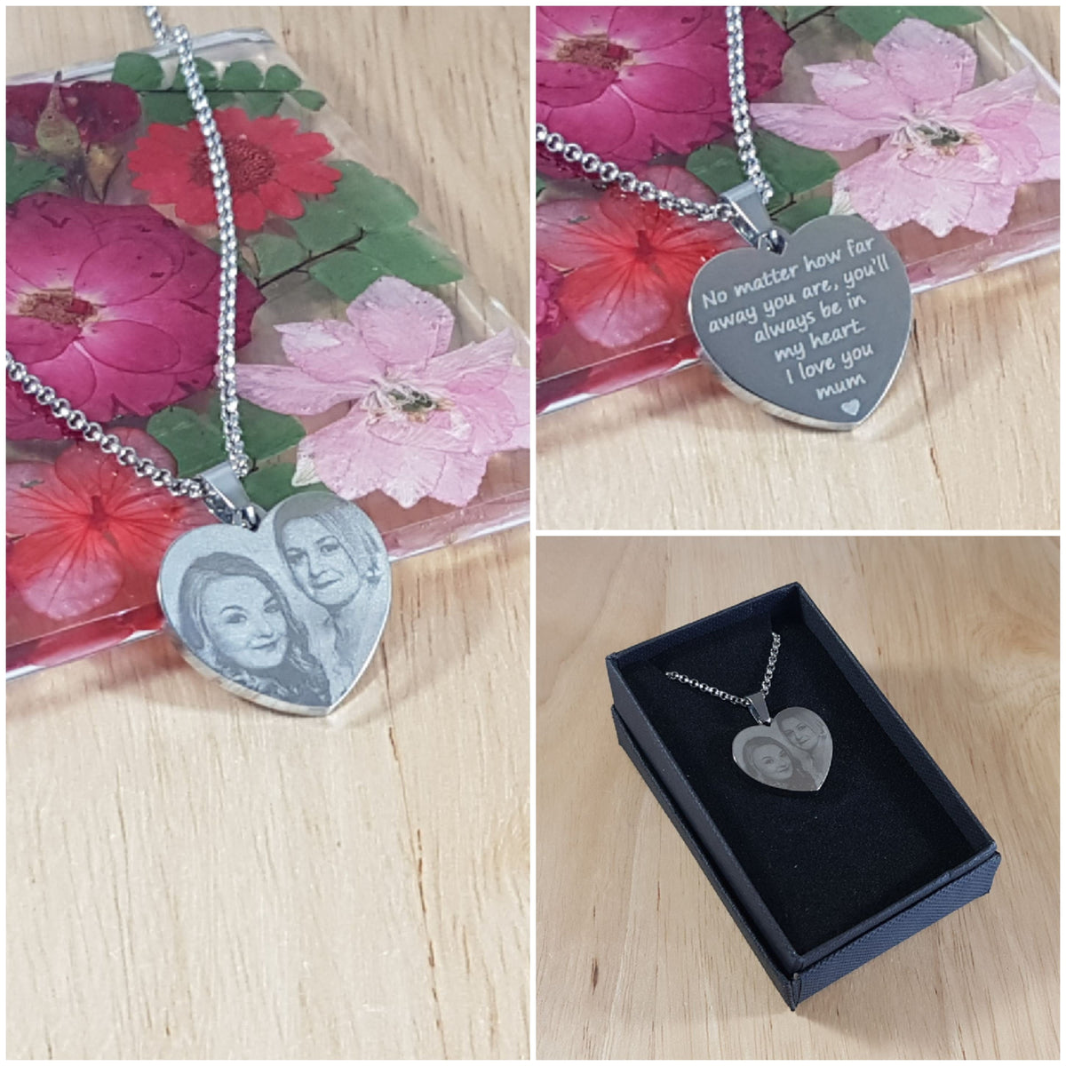 Personalized Necklace Photo Engraved Heart Pendant