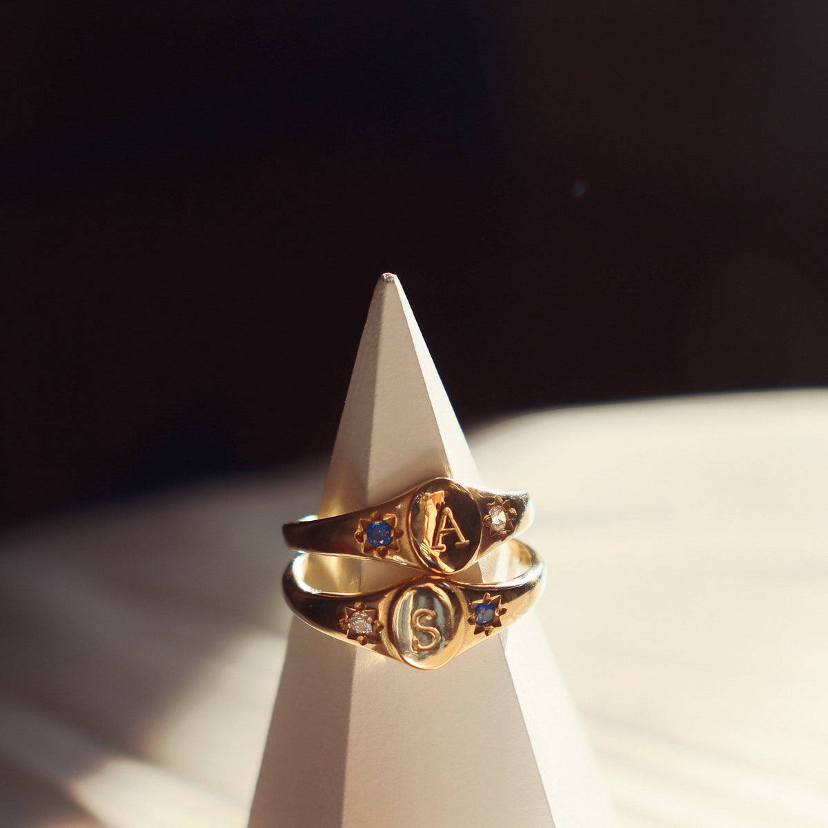 Personalized Birthstones Signet Initial Ring