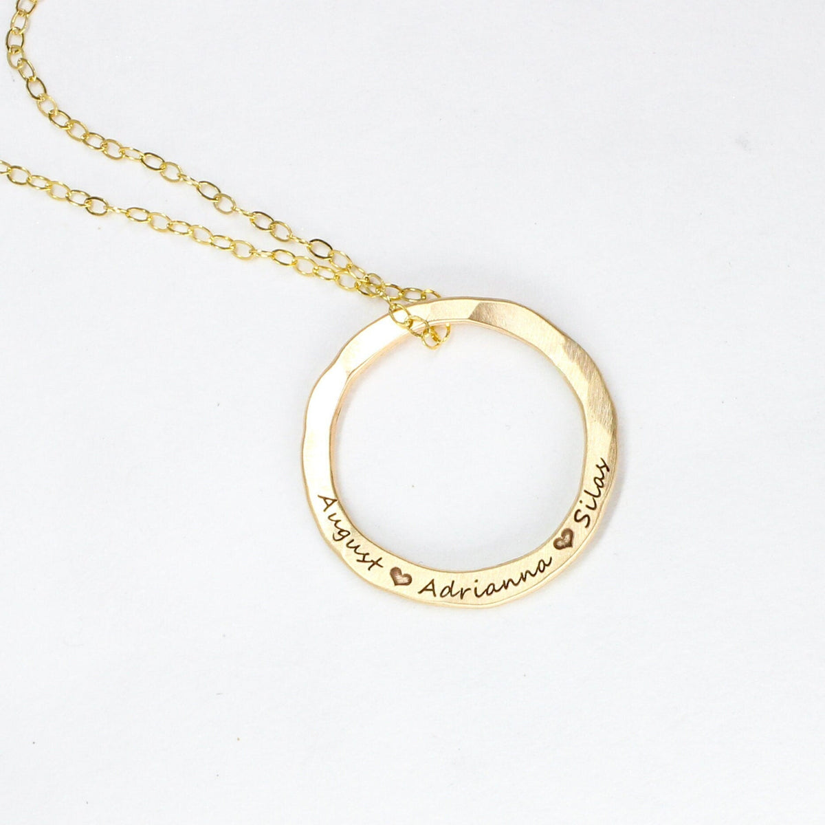 Personalized Hammered Circle Name Necklace