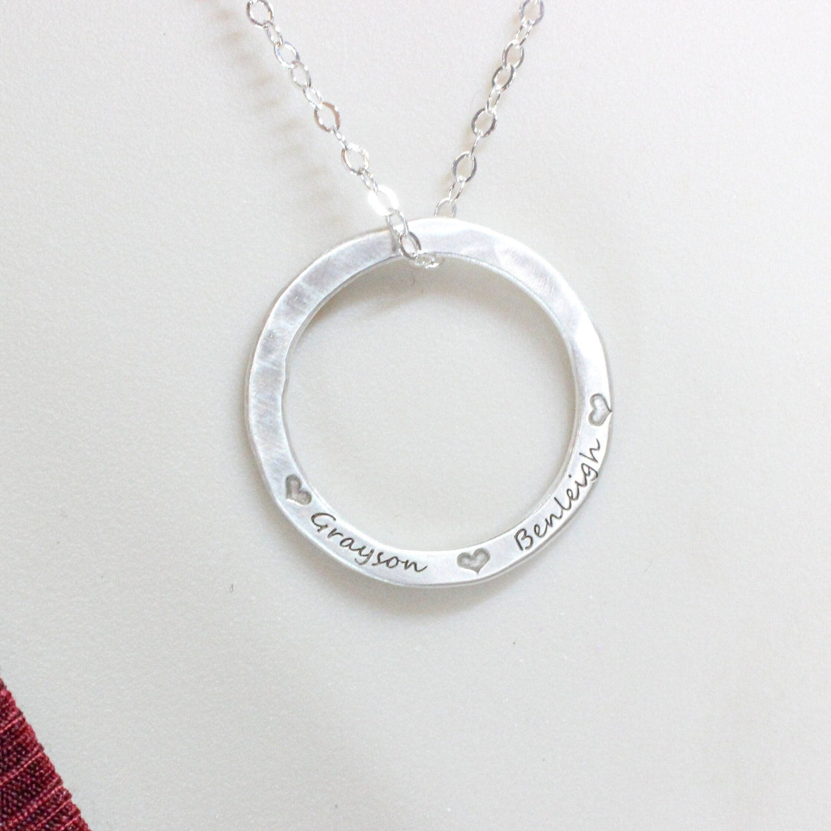 Personalized Hammered Circle Name Necklace