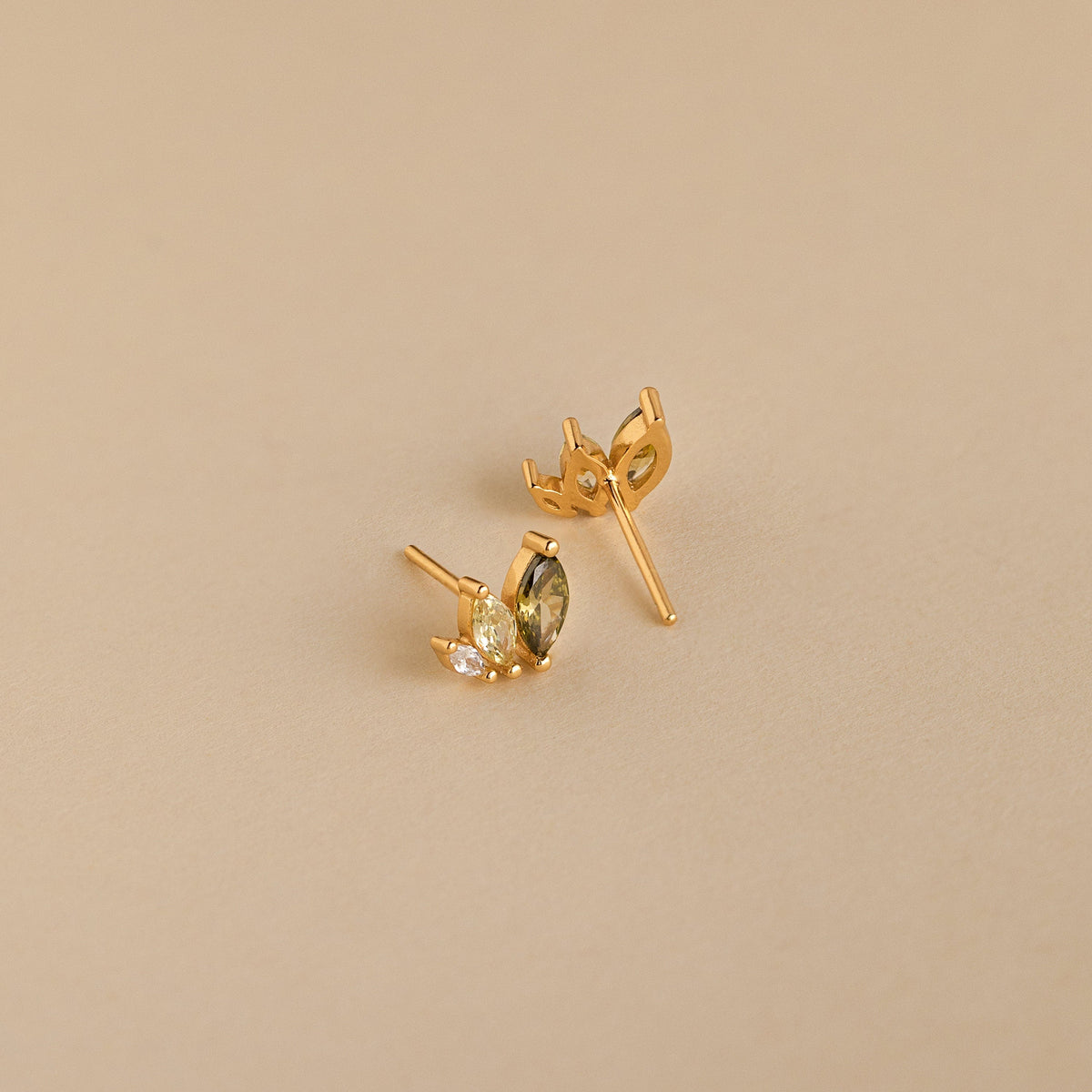 Minimalist Stud Earrings, Olive Leaf Style • Green Crystal Earrings