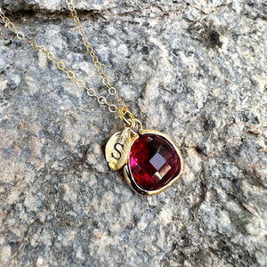 Personalized Birthstone Initial Leaves Necklace
