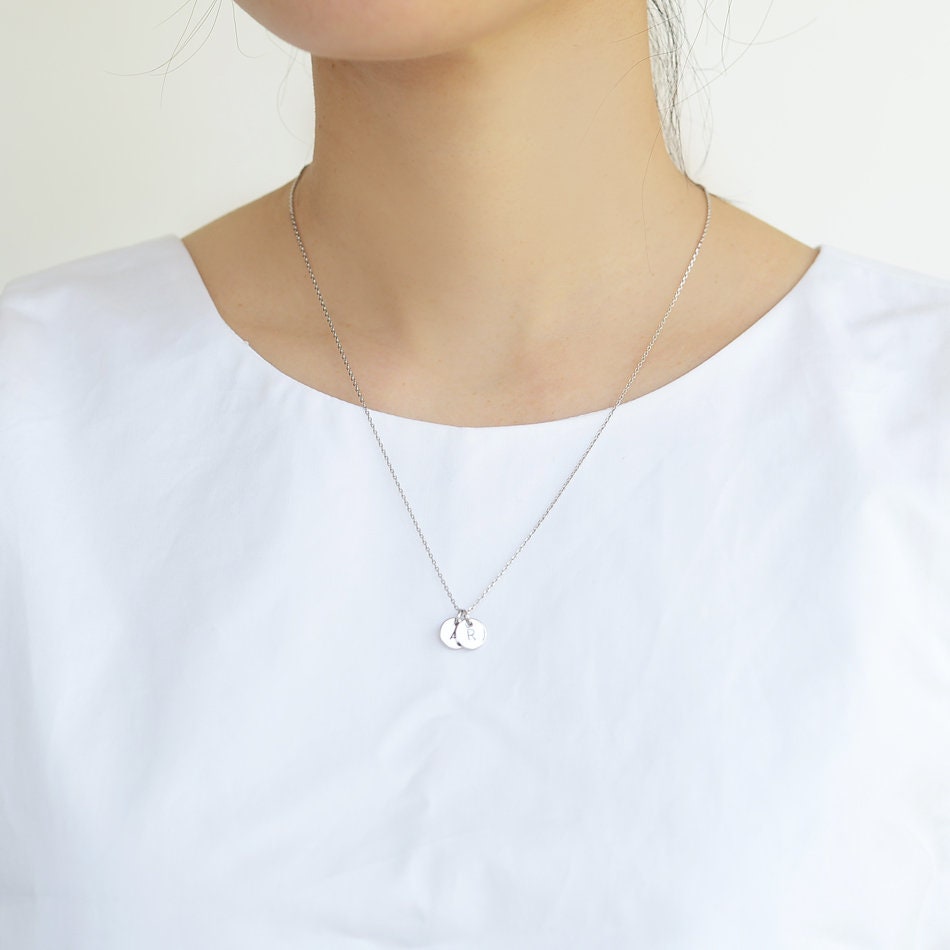 Personalized Initial Disc Necklace/ Engraved Letter Necklace