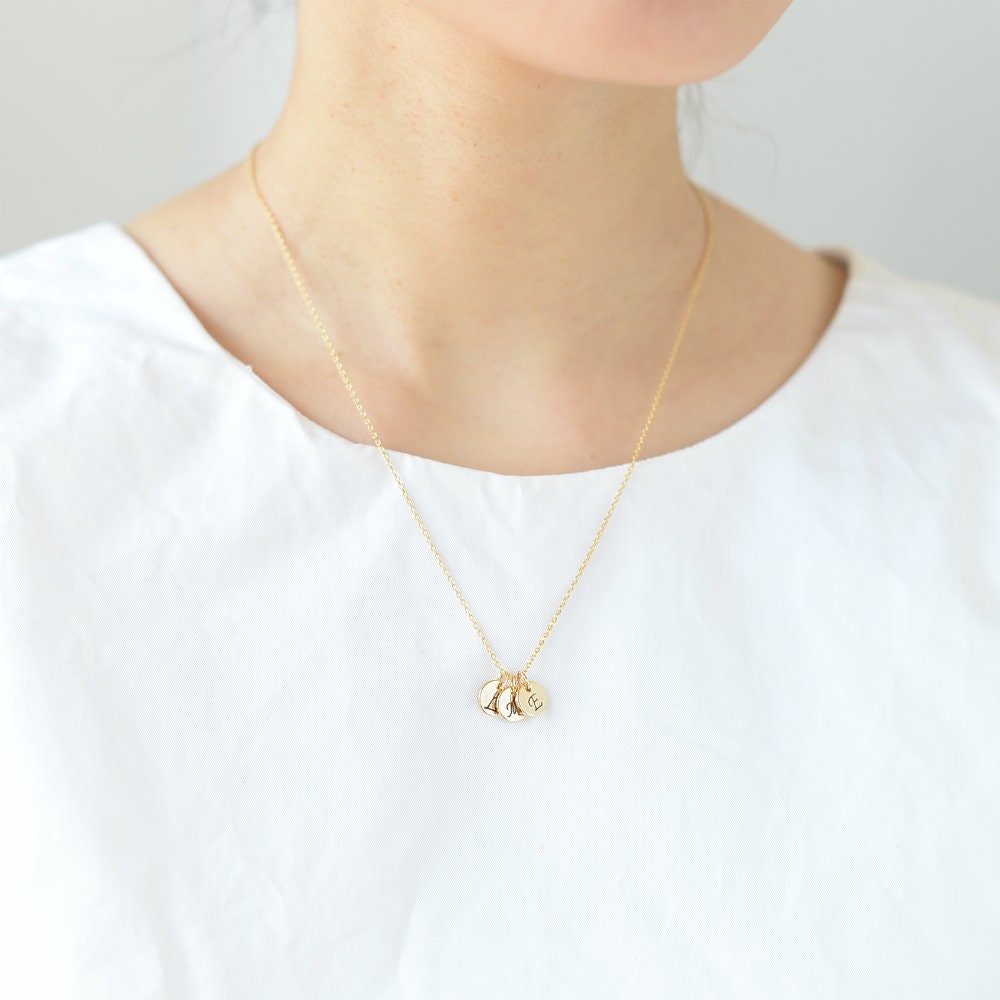 Personalized Initial Disc Necklace/ Engraved Letter Necklace