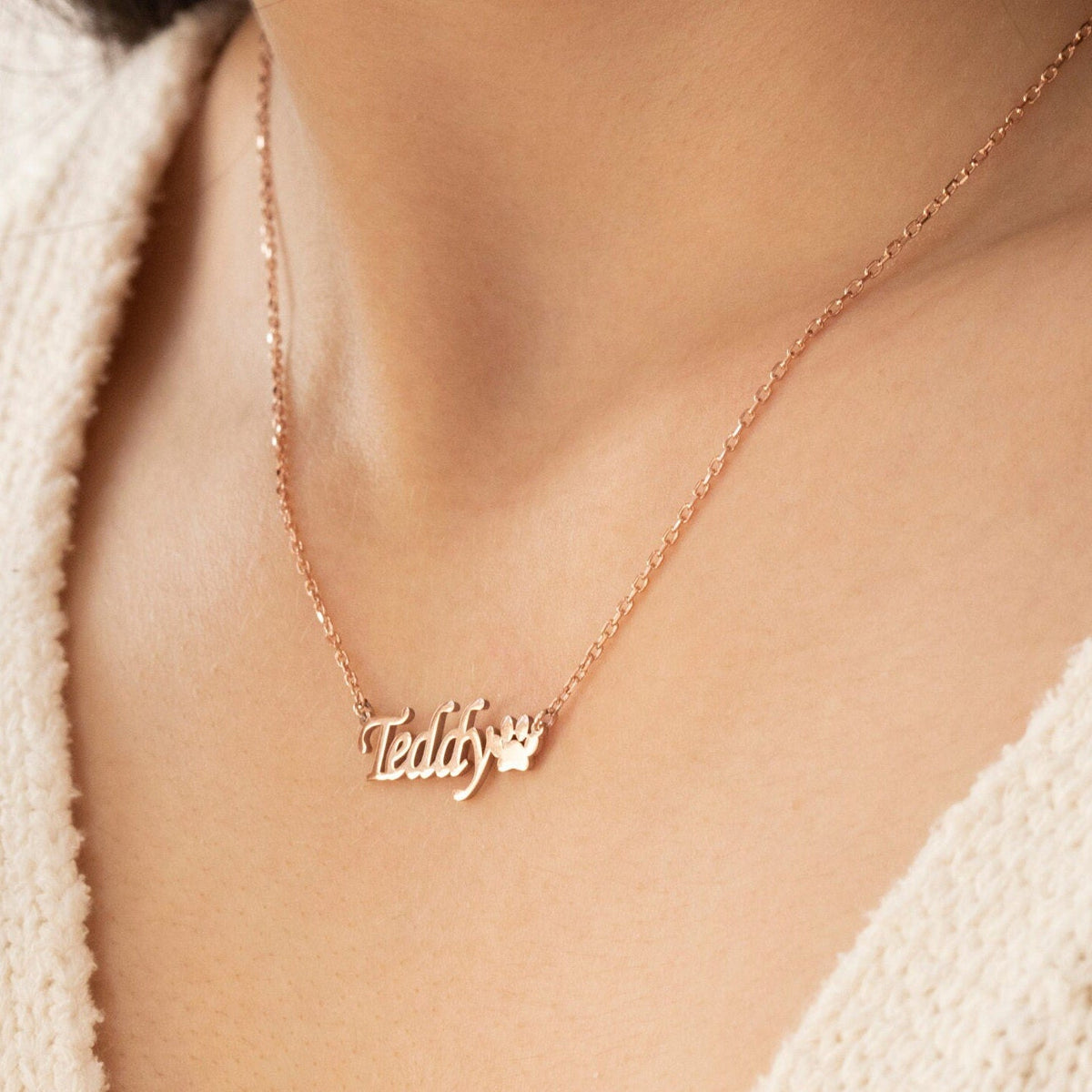 Personalized Pet Name with Paw Memorial Necklace