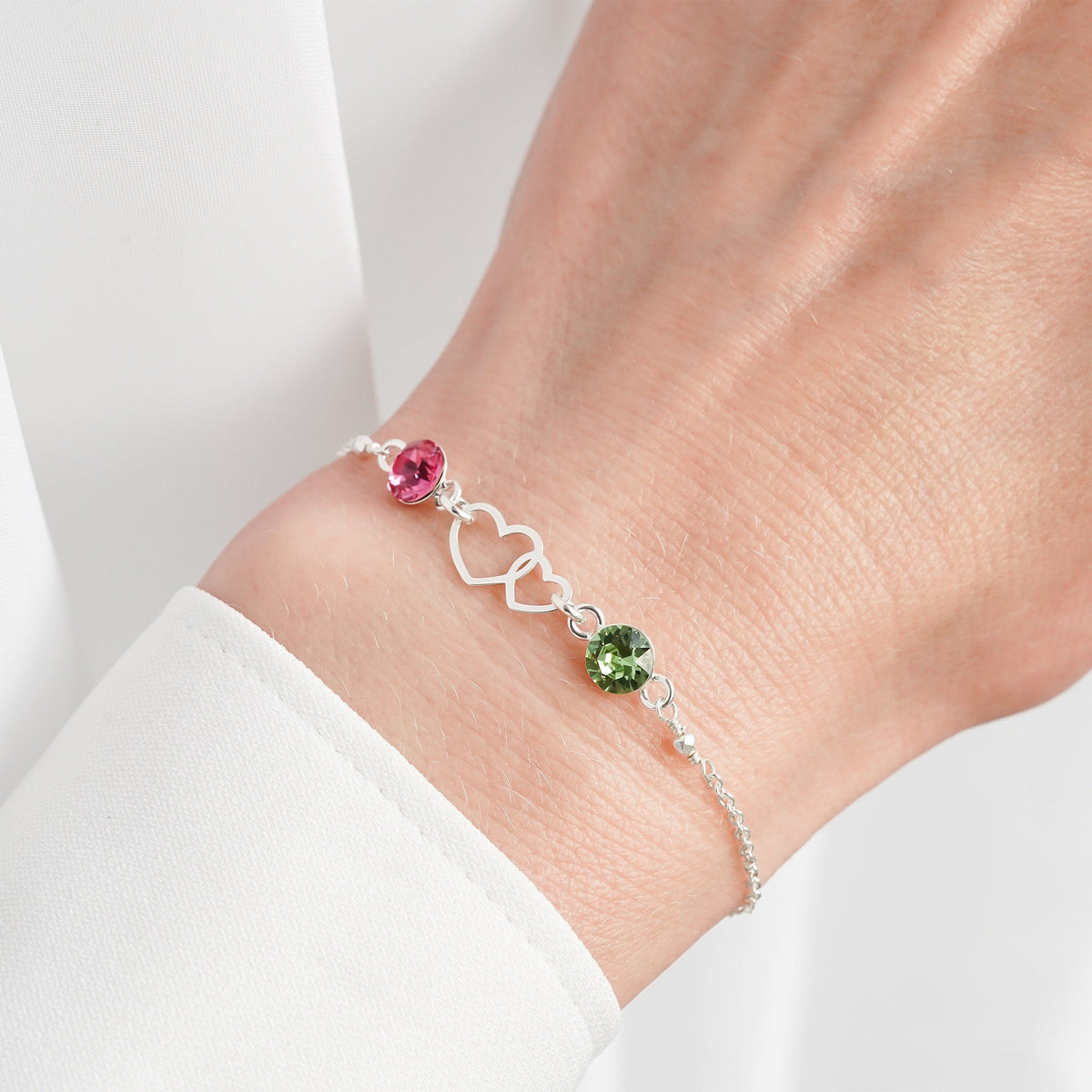 Personalized Double Heart Two Birthstone Bracelet