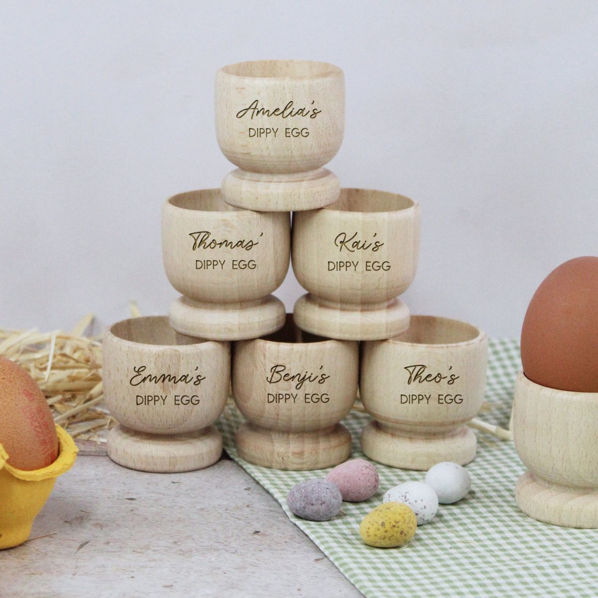 Personalized Wooden Egg Cup with Any Name, Easter Gift for Kids