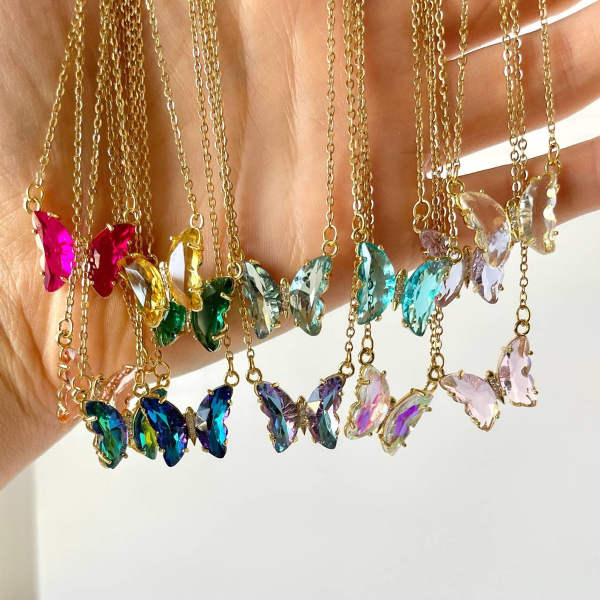 Crystal Butterfly Charm Necklace