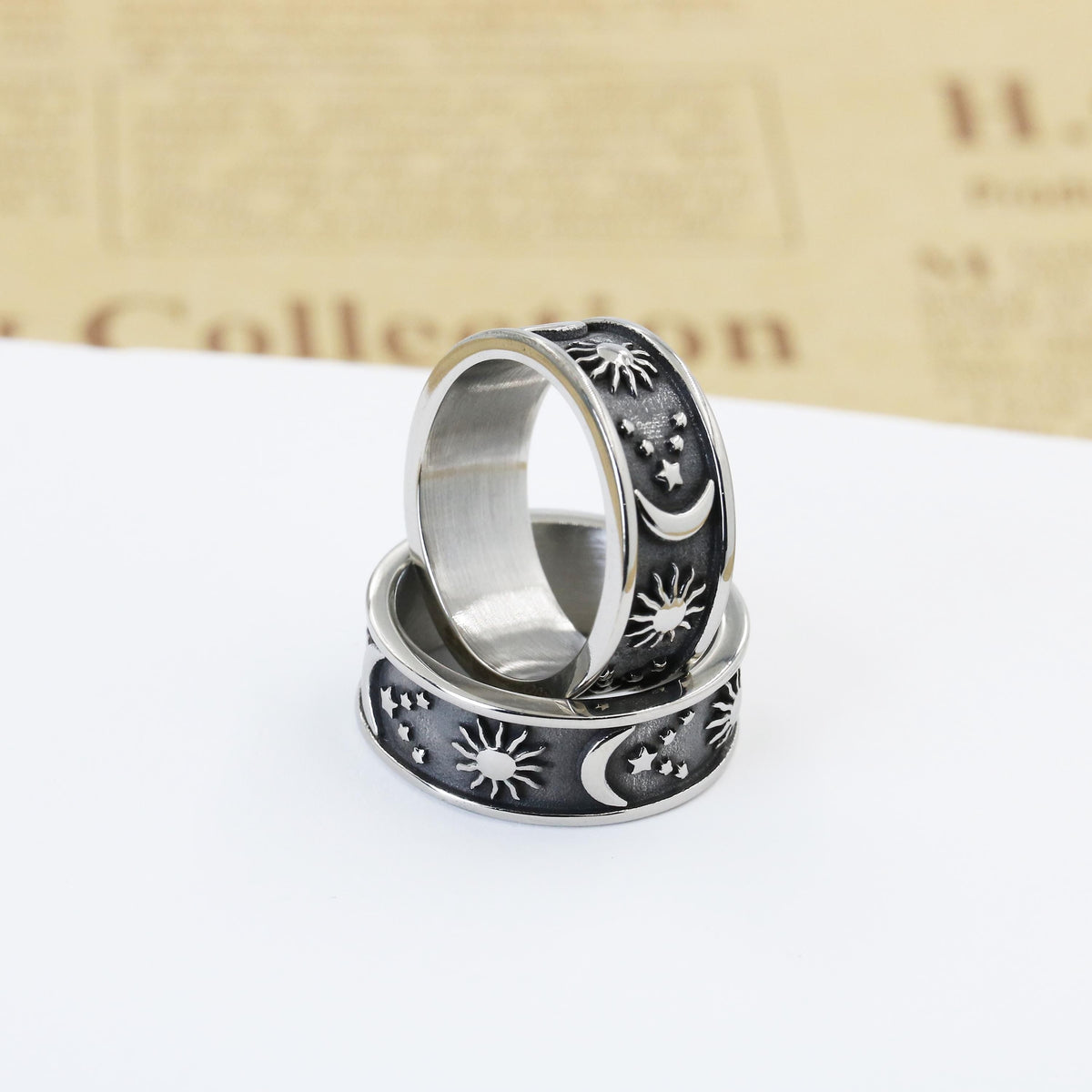 Personalized Sun Moon Star Ring For Couple, BBF, Engraved Vintage Rings