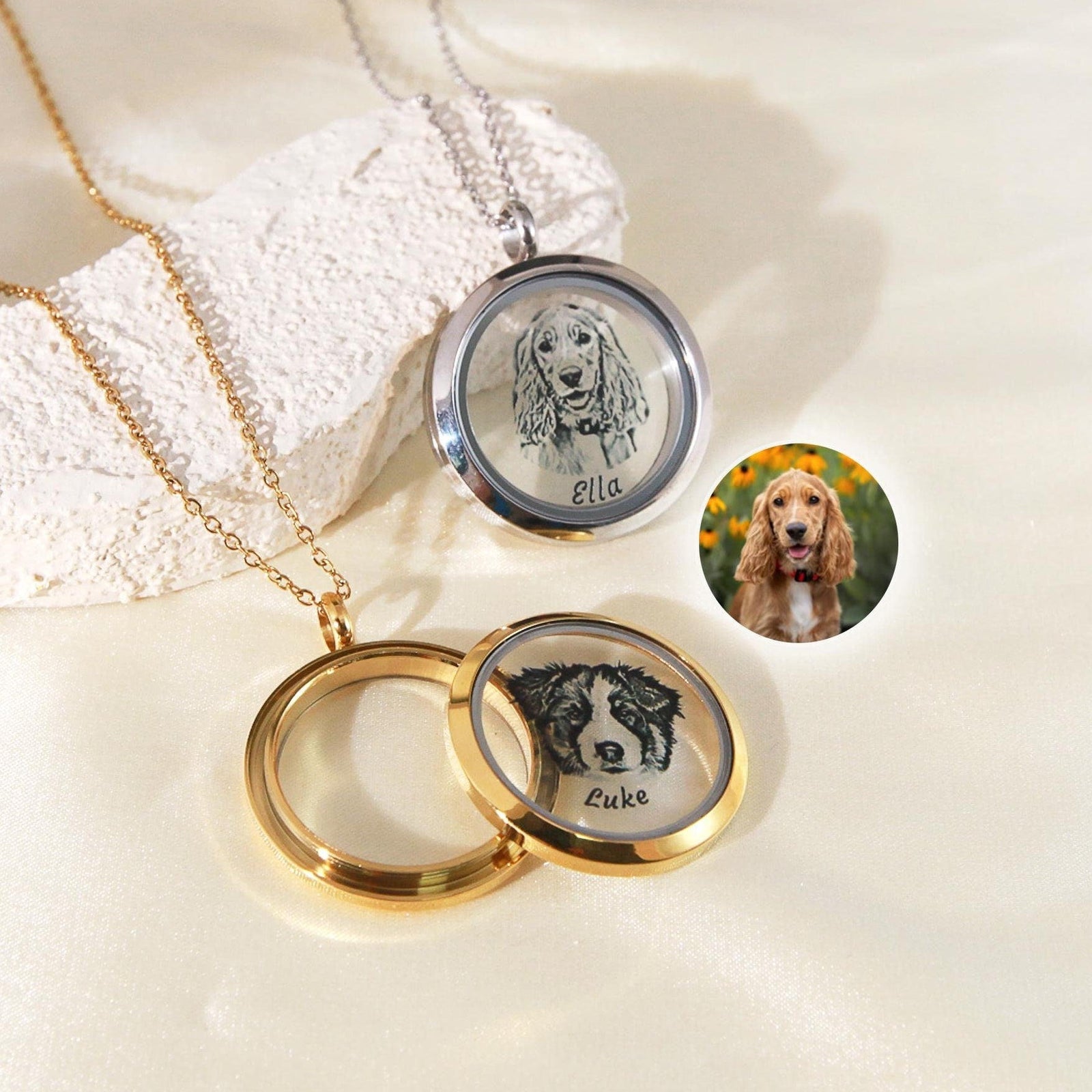 Sketch Photo Personalized Pet Fur Necklace,Pet Hair Keepsake, Loss Pet Gifts